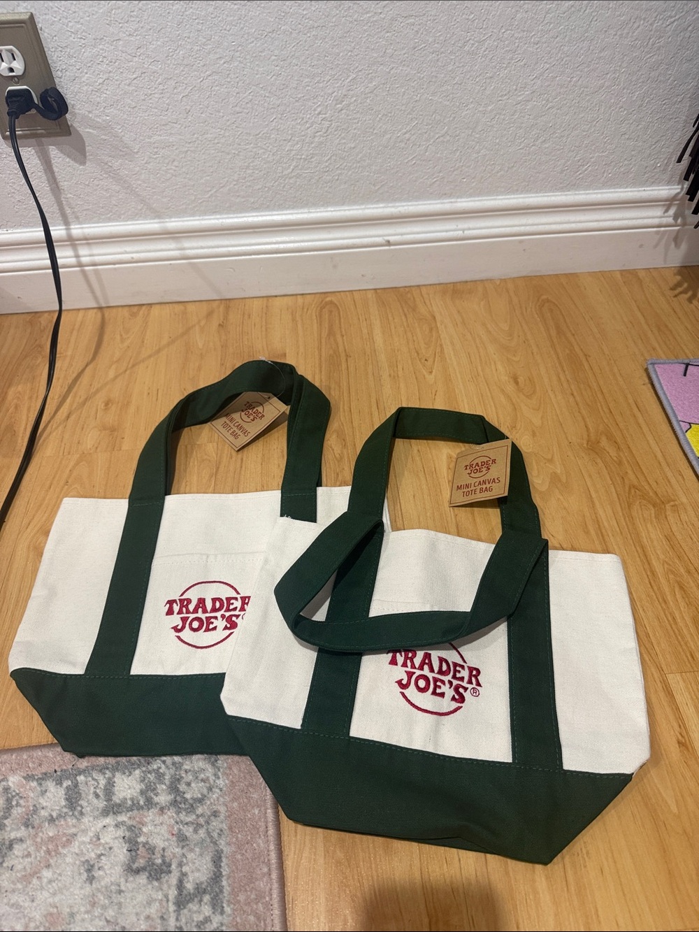 Trader Joe’s Green & Cream Mini Canvas Tote Bag